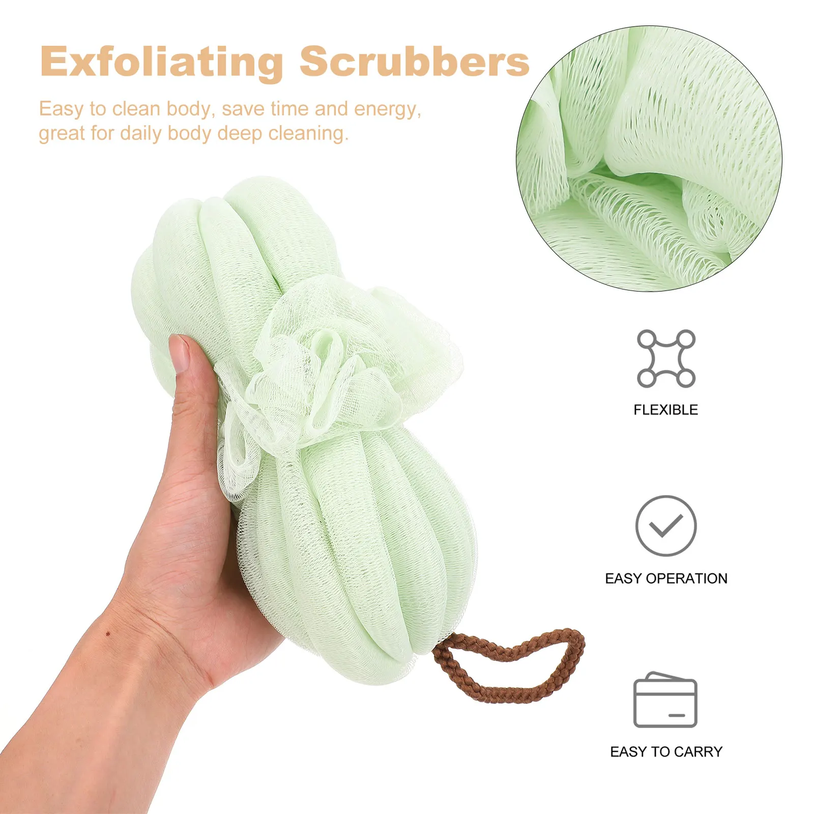 

2pcs Bath Flowers Exfoliating Scrubbers Premium Body Cleaning Towels Durable Comfortable for Home Use Lanyard Design Easy Clean