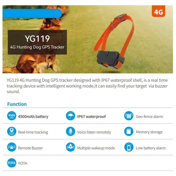 4500 m Ah IP 67 Waterproof GPS Tracker Locator for Dog Hunting Collar