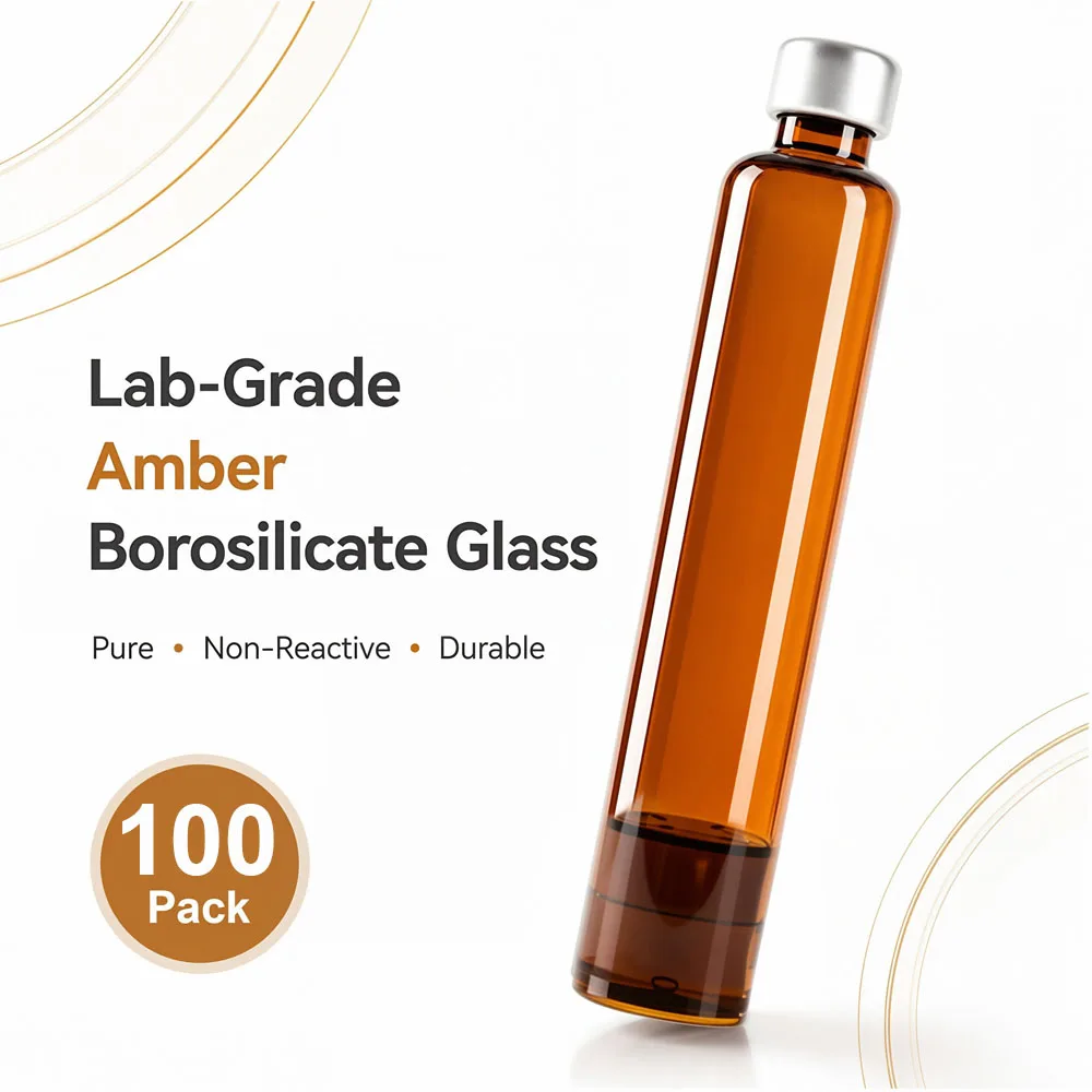 100Pcs Lightproof Amber 3ml Glass Cartridges for Peptide Pen V1 V2, Sterile Individually Wrapped with 11mm Long Rubber Stopper view 3