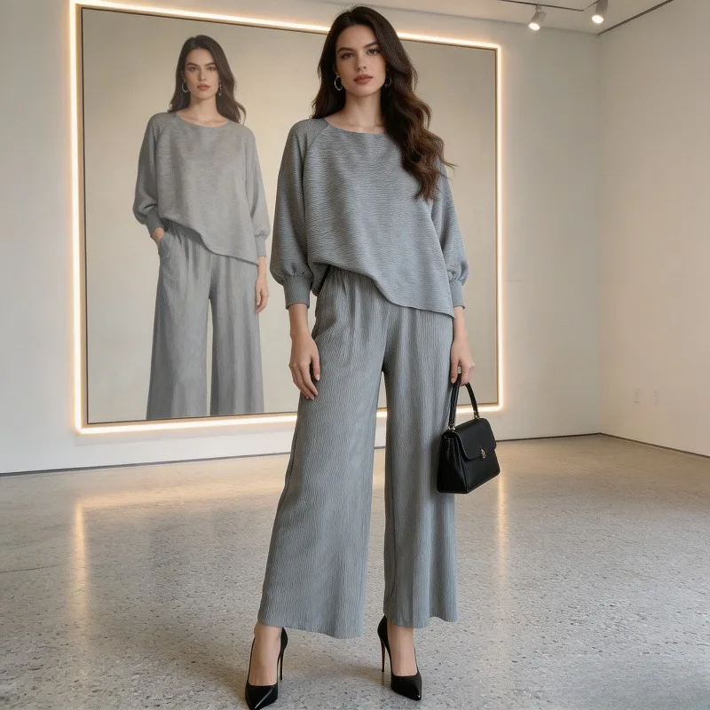 

Miyake Pleated Spring Summer Relaxed Style Outfit Set Loose Two-Piece High-End Age-Reducing Fashion Casual Suit for Women Pleat