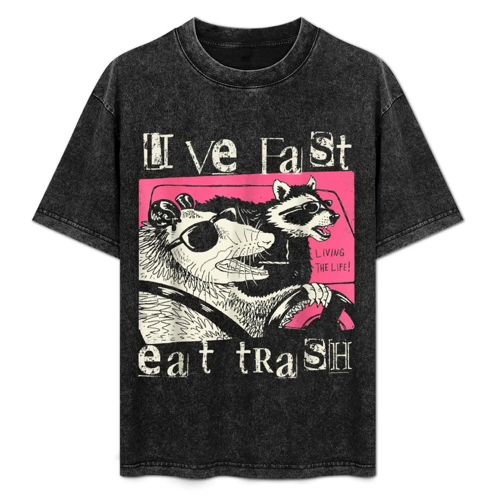 Live Fast Eats Trash Funny Possum Racoon Retro Sunglasses T-Shirt plus size clothes Clothing shirts men