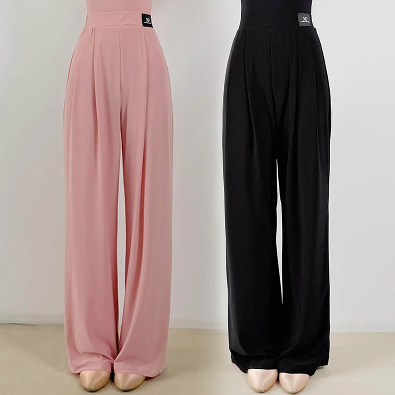 

New Ballroom Dance Training Pants Women Black Straight Straight-Leg Pants Pink Trousers Standard Modern Dance Practice Wear 3991