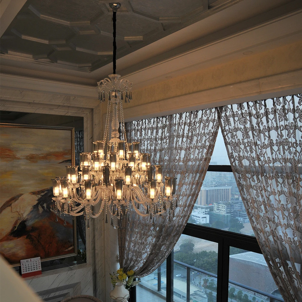 Custom Vintage Crystal Chandeliers Adjustable Height Warm White LED Double Glass Shade Kitchen/Aisle Hotel Restaurant Ceiling