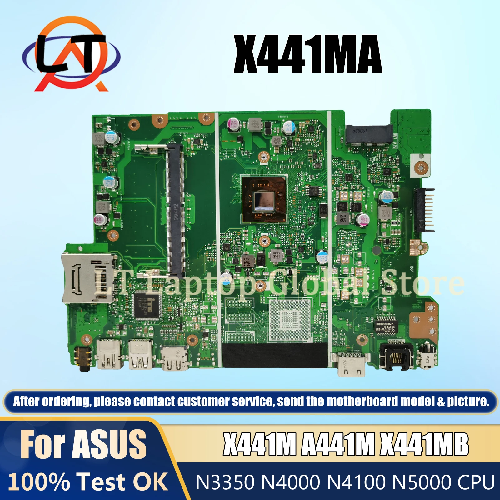 

X441MA Laptop Motherboard For Asus X441M X441MB A441M Notebook Mainboard With N3350 N4000 N4100 N5000 CPU 100% Tested OK