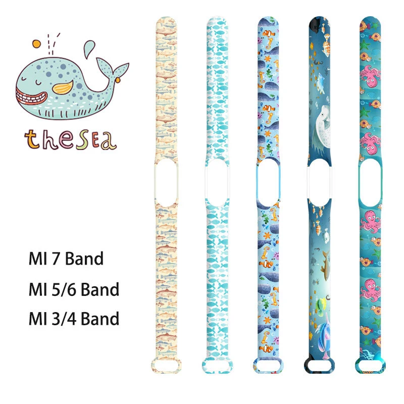 

For Mi Band 7 6 5 4 3 Strap Silicone Printing Cartoon Pattern Xiaomi Band 6 5 Watch Band Bracelet Smart Sports Fitness Wrist