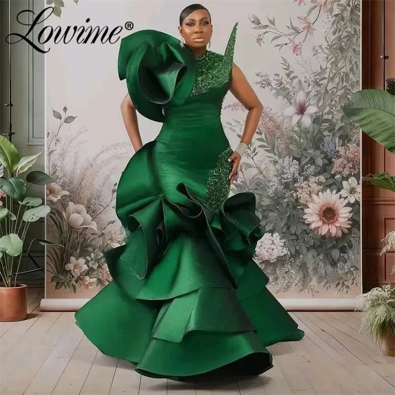 Aso Ebi Crystals Mermaid Prom Dresses Elegant Green Evening Formal Party Second Reception Birthday Engagement Gowns Customized