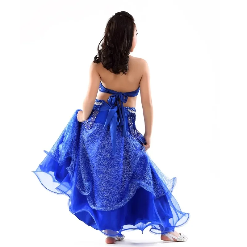 Customized Belly Dance Costumes Suit High End Pearl Embroidery Performance Dress for Children Set Mesh Skirt Belt Bra 3 Pcs