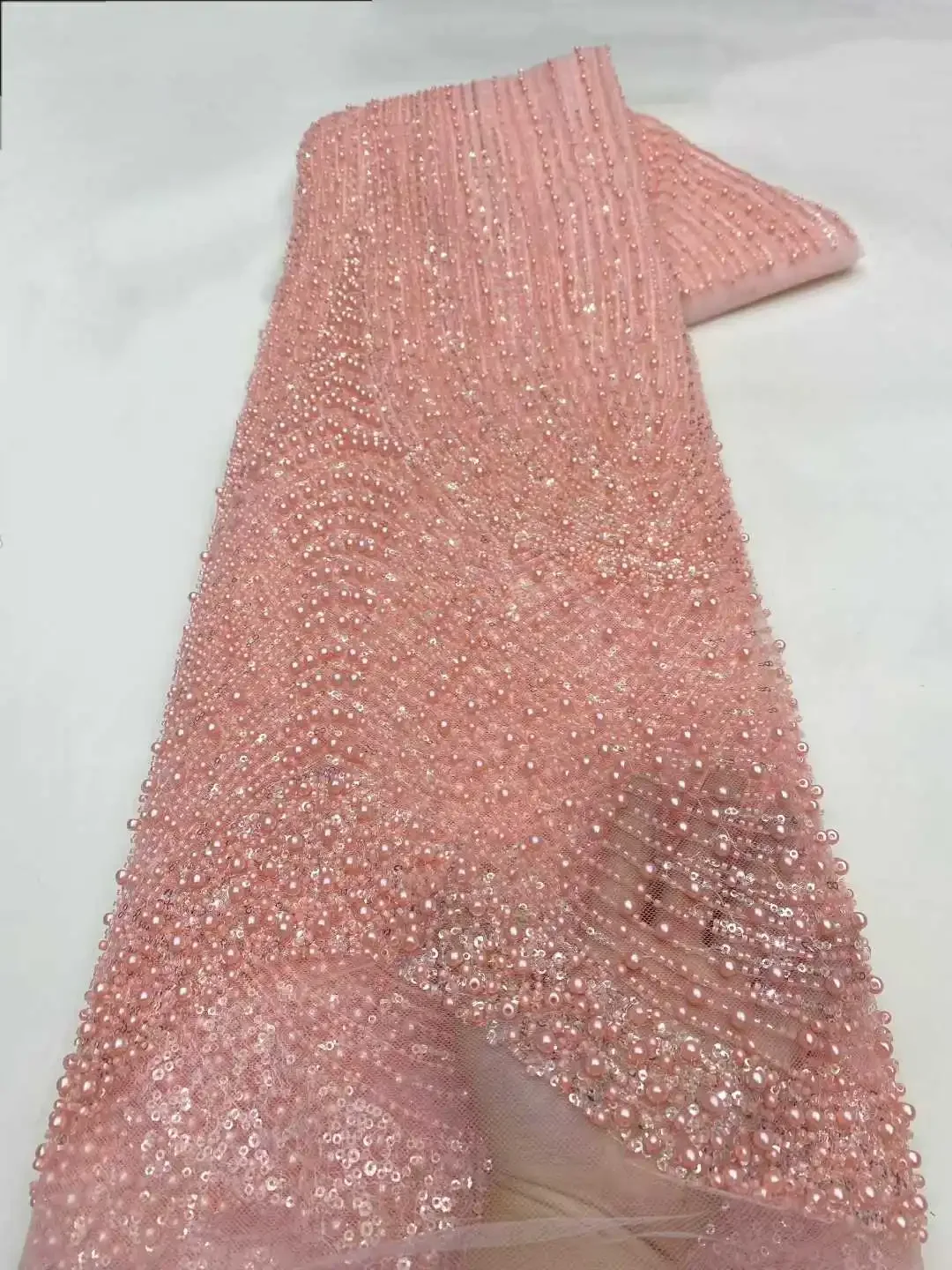 Tela de encaje con cuentas pesadas hecha a mano africana de lujo verde menta, encaje de tul con lentejuelas francesas de alta calidad para vestidos de novia CC1690