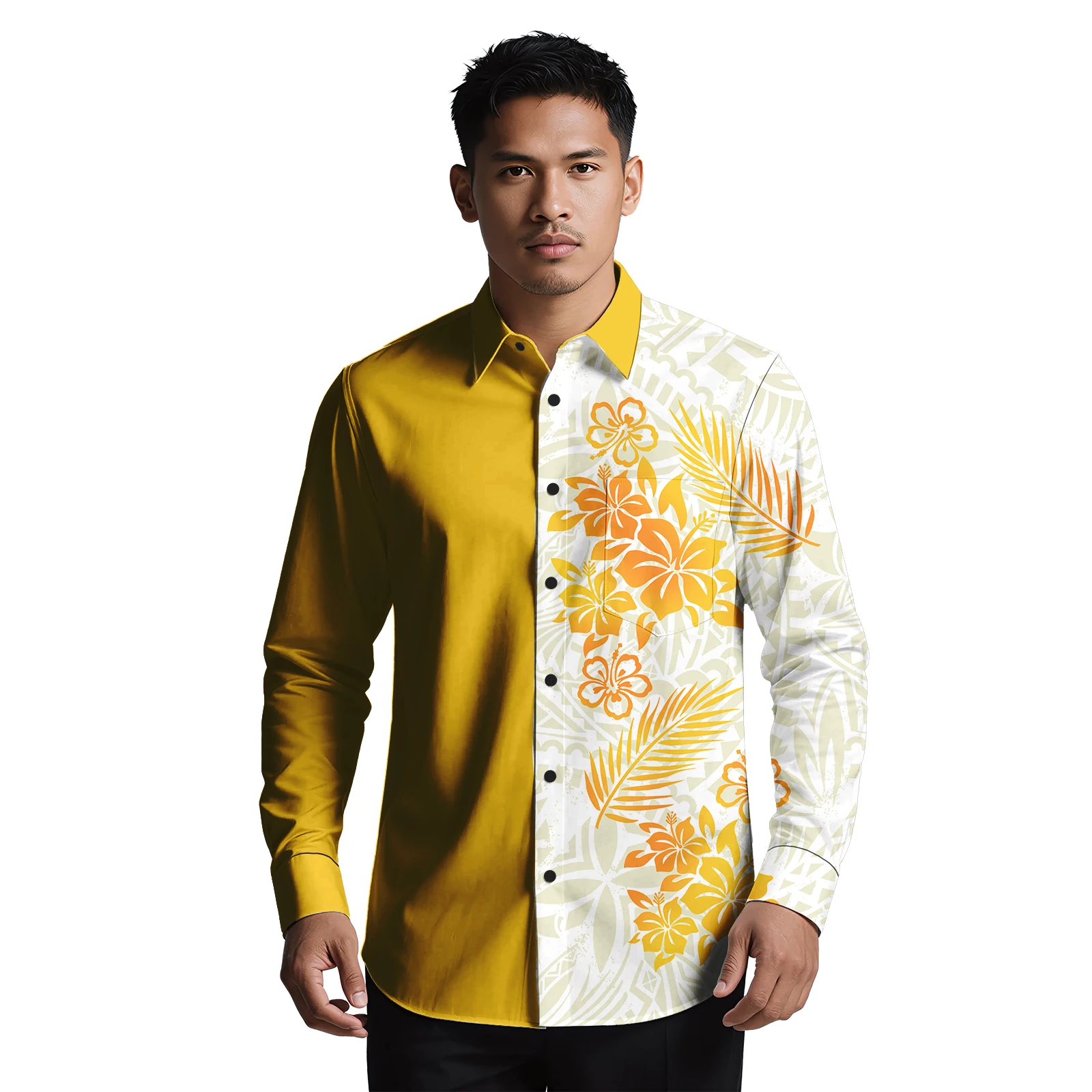 Handsome Clothing Custom Pattern Big Size Men Shirts Samoan Trendy Pocket Polynesian Maxi Sleeve Shirts Hawaiian Shirt for Men's