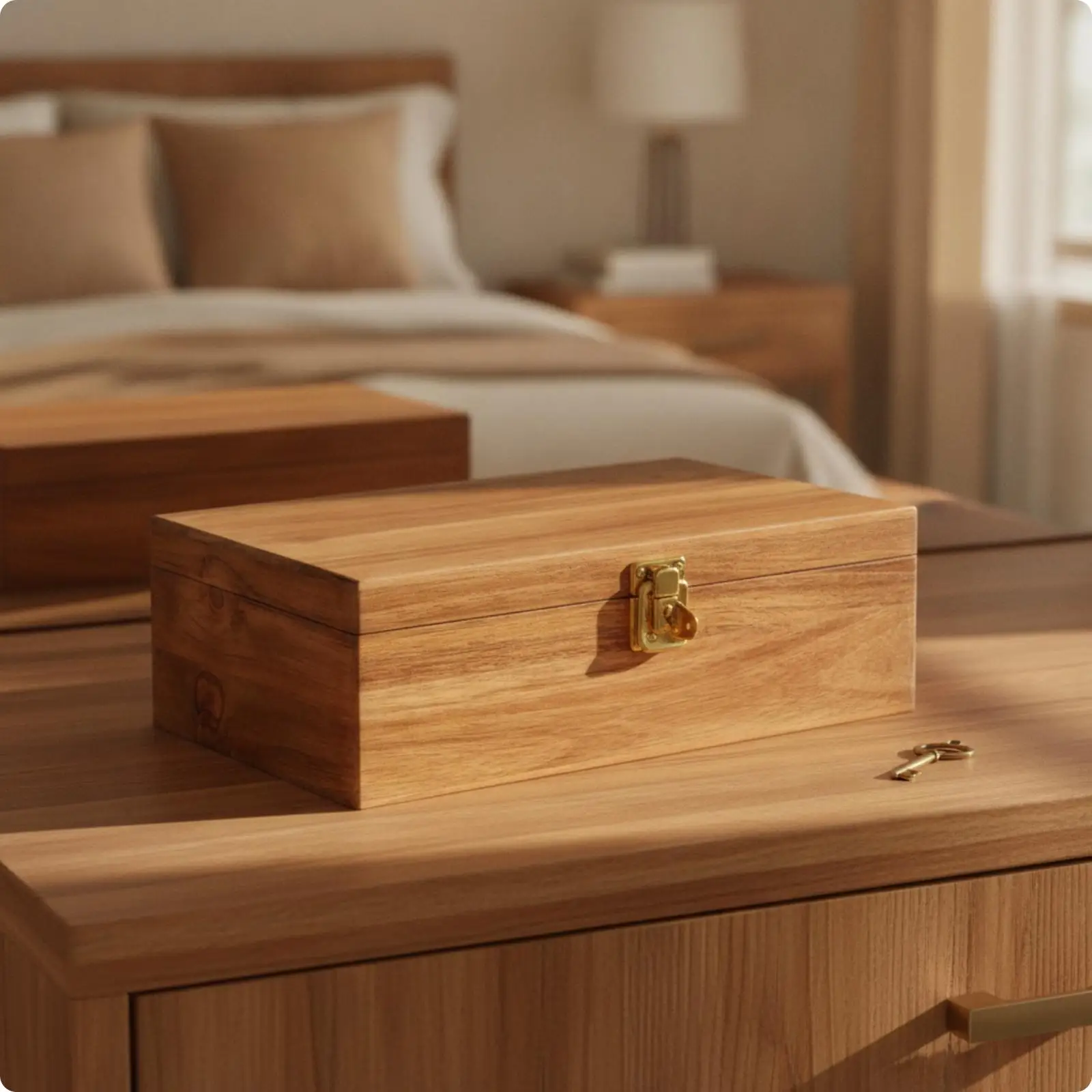 Acacia Wood Keepsake Box Spacious Lockable Wooden Storage Box with Hinged Lid No Assembly Required Multi-Purpose
