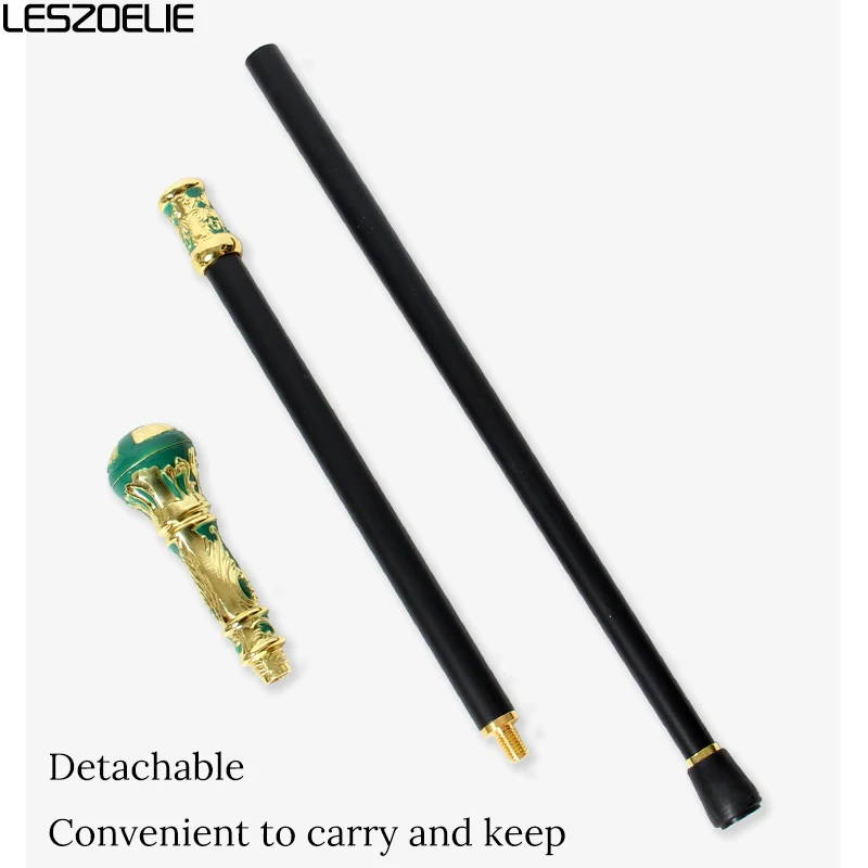 9 سم ذهبي مع عصا مشي فاخرة خضراء قابلة للفصل، إكسسوار أنيق للاستخدام في الحفلات للرجال والنساء