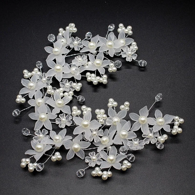 A51M-Handmade Bridesmaid Wedding Head Dress White Beads Hair Flower Headpieces Pearl Bride Hair Pieces Crystal Bridal Head Jewel