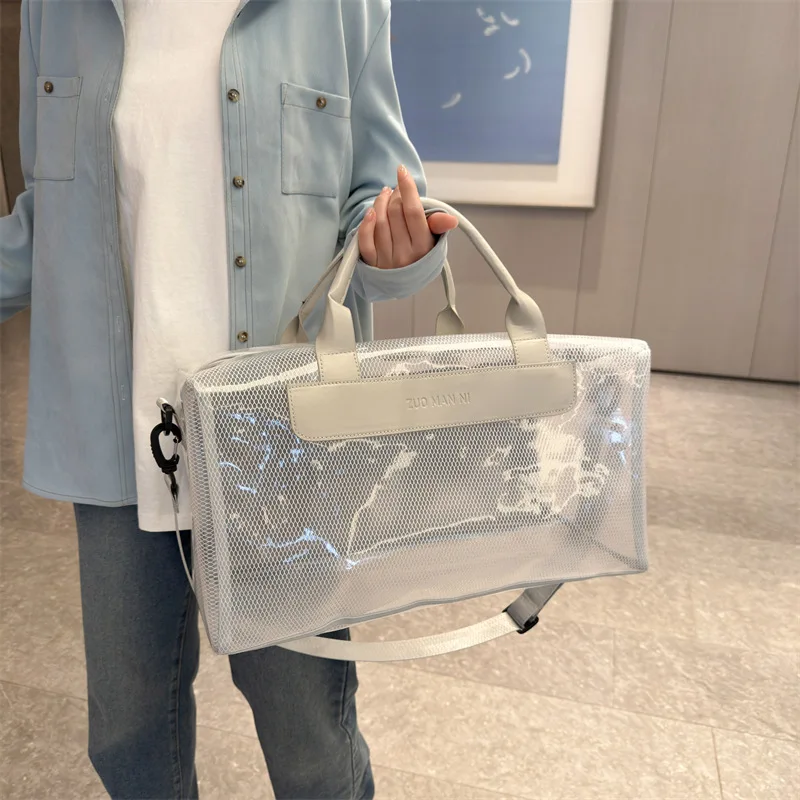 

Beach travel large capacity jelly transparent single shoulder crossbody bag, short distance outdoor fitness swimming Suit bag