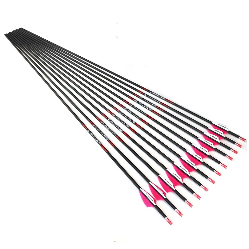 6/12pcs ID4.2mm Pure Carbon Arrow Spine 300-1300 Shaft Length 32in For Compound /Recuvre Bow Archery Hunting Shooting