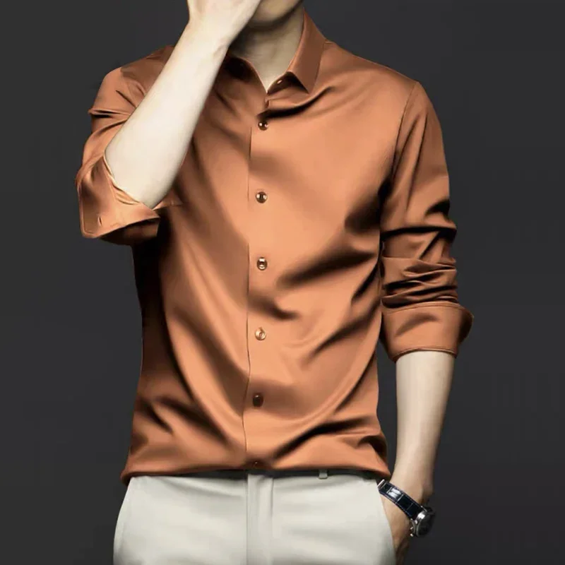 

High end long sleeved shirt for men's spring and autumn business ironless and wrinkle resistant large solid color shirt