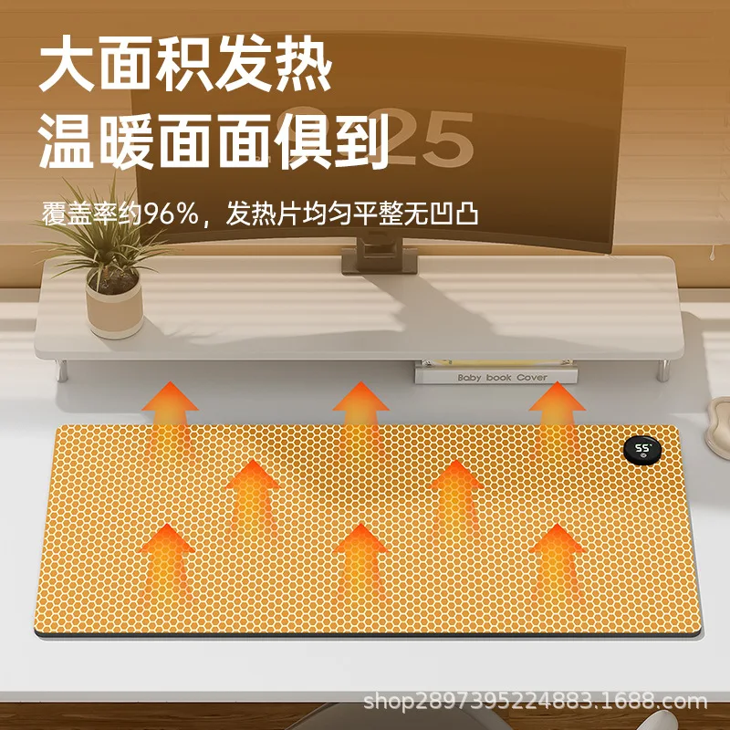 Heated Desk Mat 90x40cm Electric Warm Table Pad 120W Five Level Temperature Control Digital Display Waterproof Leather for