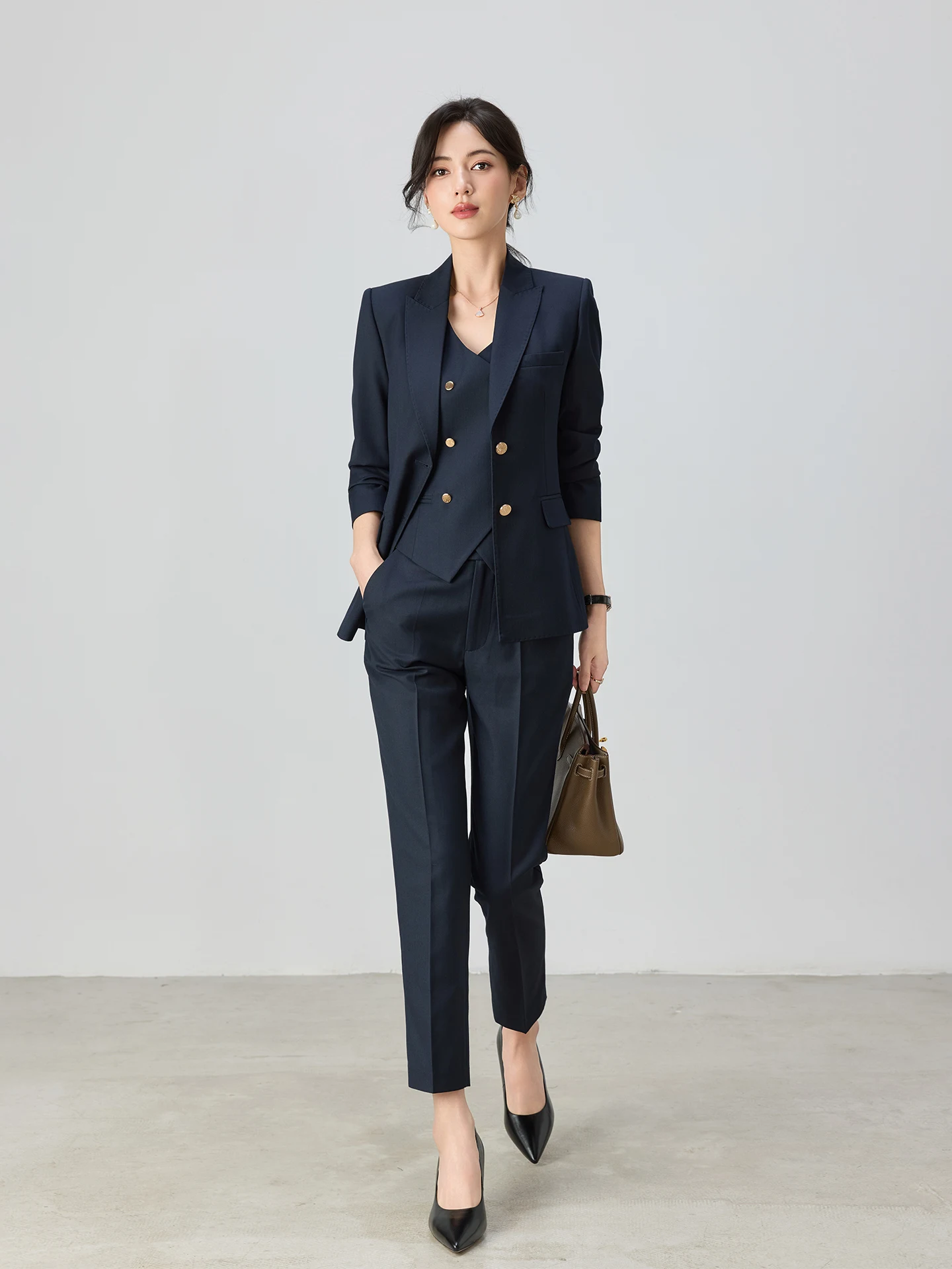 

Spring Autumn New Sle Profional k Blue Women's Suit Set Interview Workwear Vest Formal Western Clothes Tee-piece Set