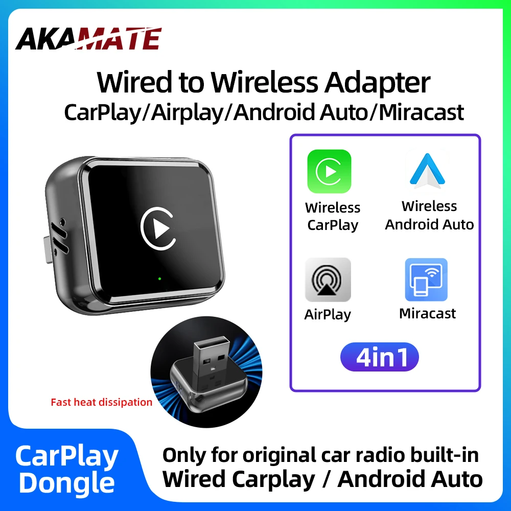 

Беспроводной адаптер 4-в-1 для CarPlay, Android Auto, AirPlay, Mirrolink/Miracast (Bluetooth) для Golf, Polo, Toyota, Honda, Kia