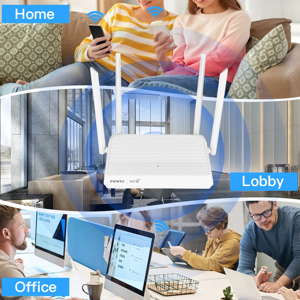 Fenvi 3000Mbps WiFi 6 Router Banda Dupla 2.4G/5GHz WiFi6 Repetidor Sem Fio 4 Antenas Sinal Forte MU-MIMO para PC Desktop