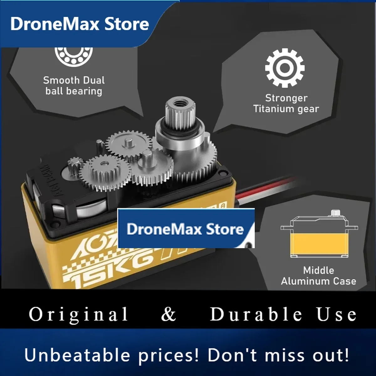 DroMaAGFRC Low Profile B44DLM V2 15KG Hi Speed HV Titanium Gear Programmable Digital DC Servo For 1/10 1/12 RC Models Touring Ca