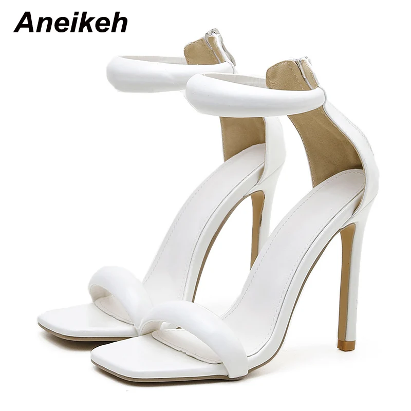 Aneikeh 2025 Summer Golden Peep Toe High Heel Women Sandals Sexy Buckle Strap Ankle-Wrap Ladies Club Party Prom Stripper Shoes