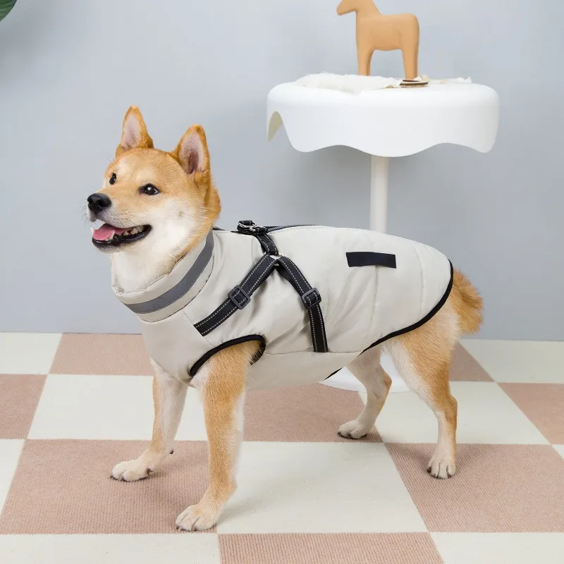 

Winter Dog Coat for Large Breeds, Warm Fleece Vest with Harness, for Golden Retriever/Shiba Inu, Thick Cold Weather Apparel