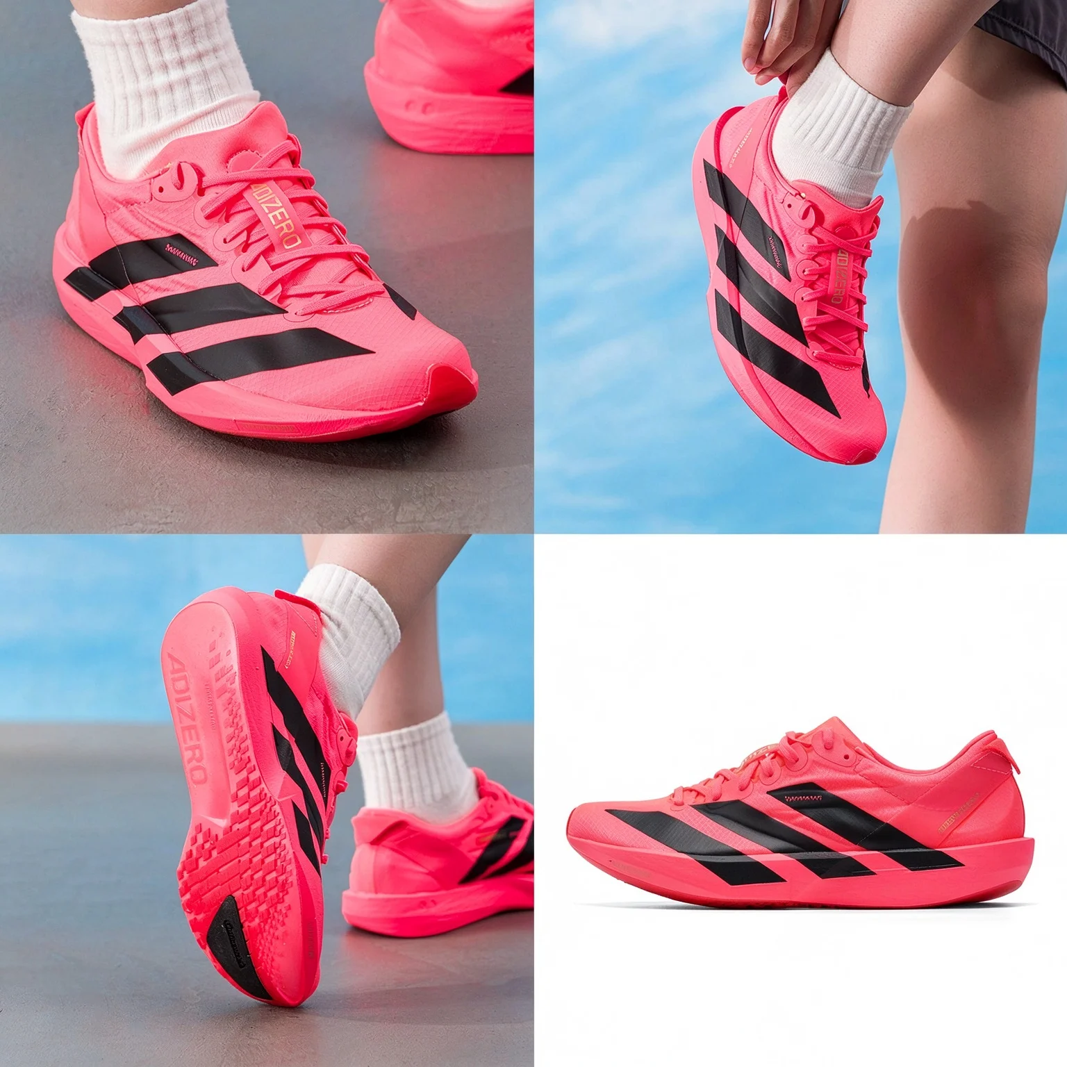 Adidas KI5697 Men Women Running Shoes Bright Pink Black Mesh Breathable Lightweight Sneakers