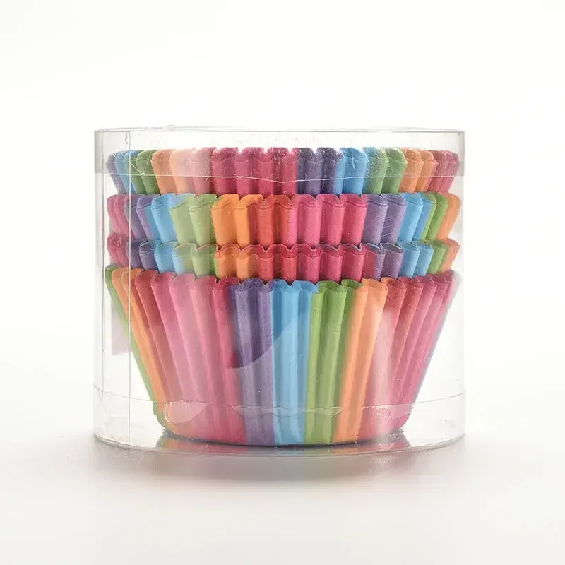 100Pcs/set Rainbow Color Cupcake Liner Baking Cup Cupcake Paper Muffin Cases Cake Box Cup Tray Cake Mold Decorating Tools