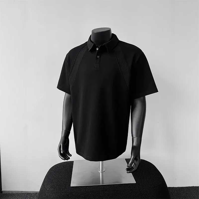 Off-the-shoulder Short-sleeved Polo Shirt for Men Summer Heavyweight Teenagers Lapel Shoulder Snap