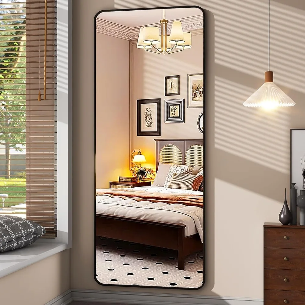 Full Length Mirror Standing Rounded Corner Rectangle with Stand Hanging Wall Mounted Leaning, Floor Mirror