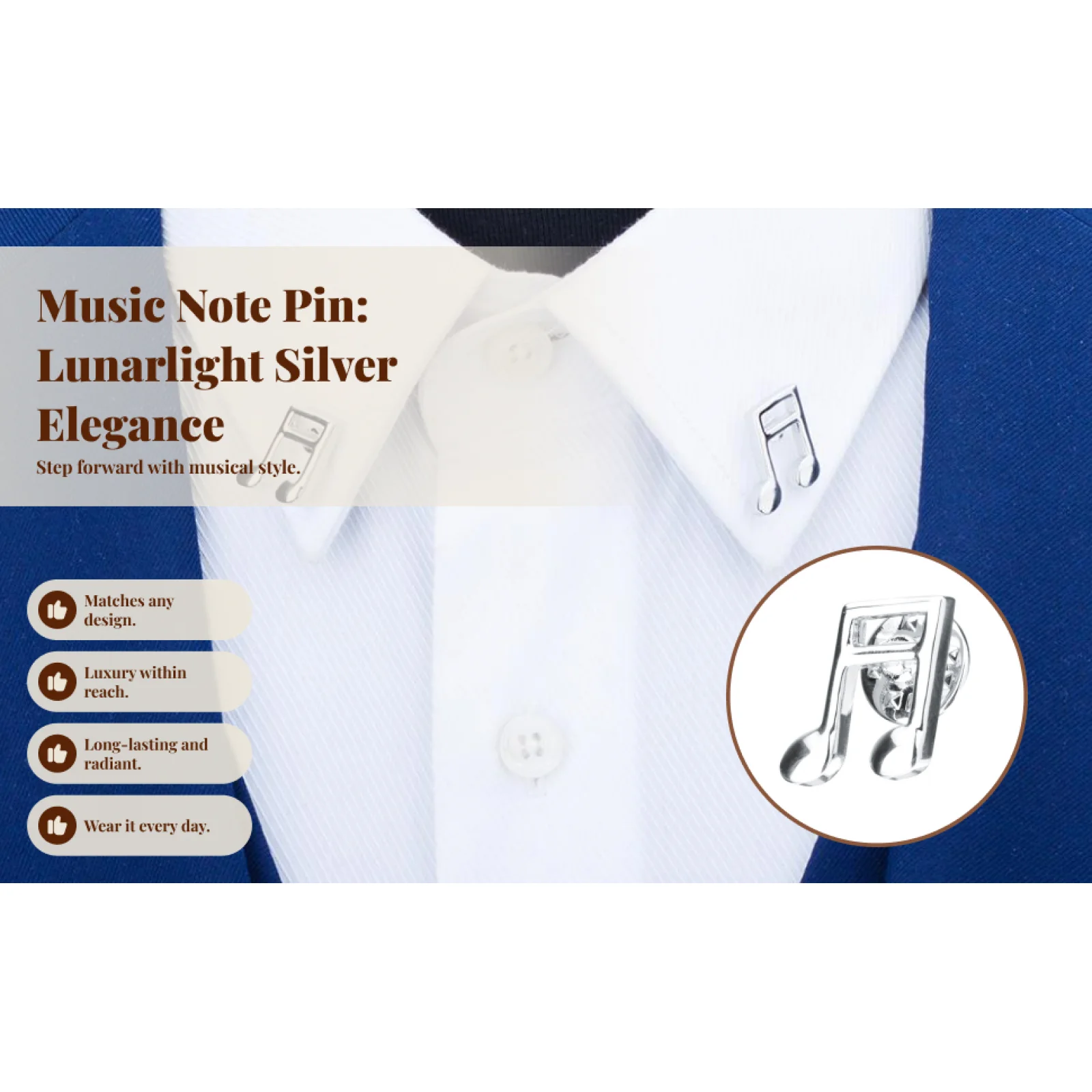 Brass Music Note Lapel Pin Brooch for Suits Shirt Hat Trendy Collar Badge Musician Charm Jewelry Gift for Daily Wear