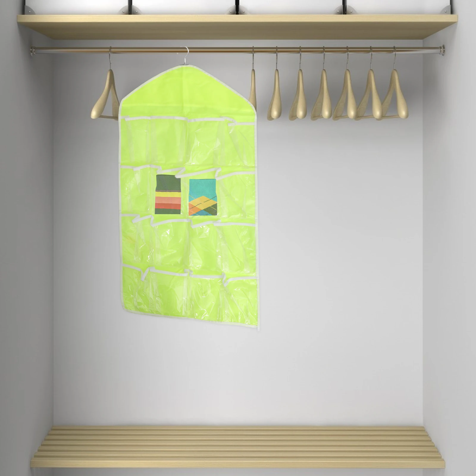 

Wardrobe Storage Hanging Bag Organizer Closet Light Grey Large Capacity 16 Grids Transparent Window Easy Install Over
