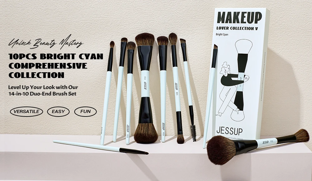 Jessup Make-up-Pinsel-Set, 2/3/6/10 Stück, doppelseitiger Foundation-Konturpinsel, Rouge, Blending, Lidschatten, Concealer, tierversuchsfrei, T500 – Detail 1