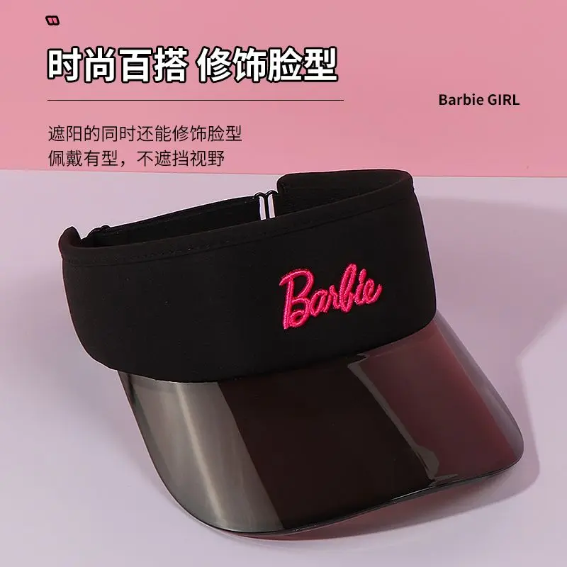 2024 New Miniso Barbie Summer Sun Protection Hat Cute Kawaii Anti-Uv Empty Top Sun Hat Outdoor Breathable Casual Hat Girls Gifts