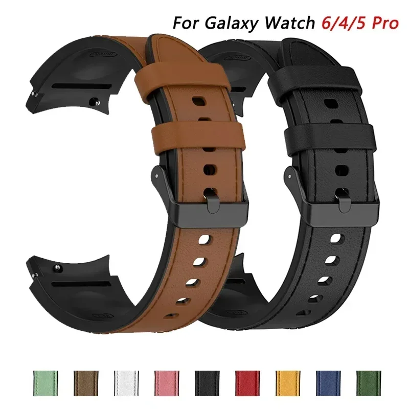 Silicone+Leather Strap For Samsung Galaxy Watch 6 5 Pro 40mm 44mm Band Watch6 4 Classic 47 43mm 46mm Replacement Correa Bracelet