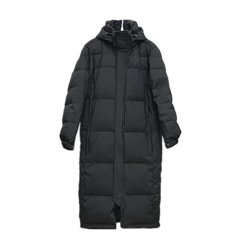 Korean Winter Black Long Down Jacket Women Long-Sleeve Thermal Puffer Coat Casual Hooded Office-Lady Pocket Overcoat