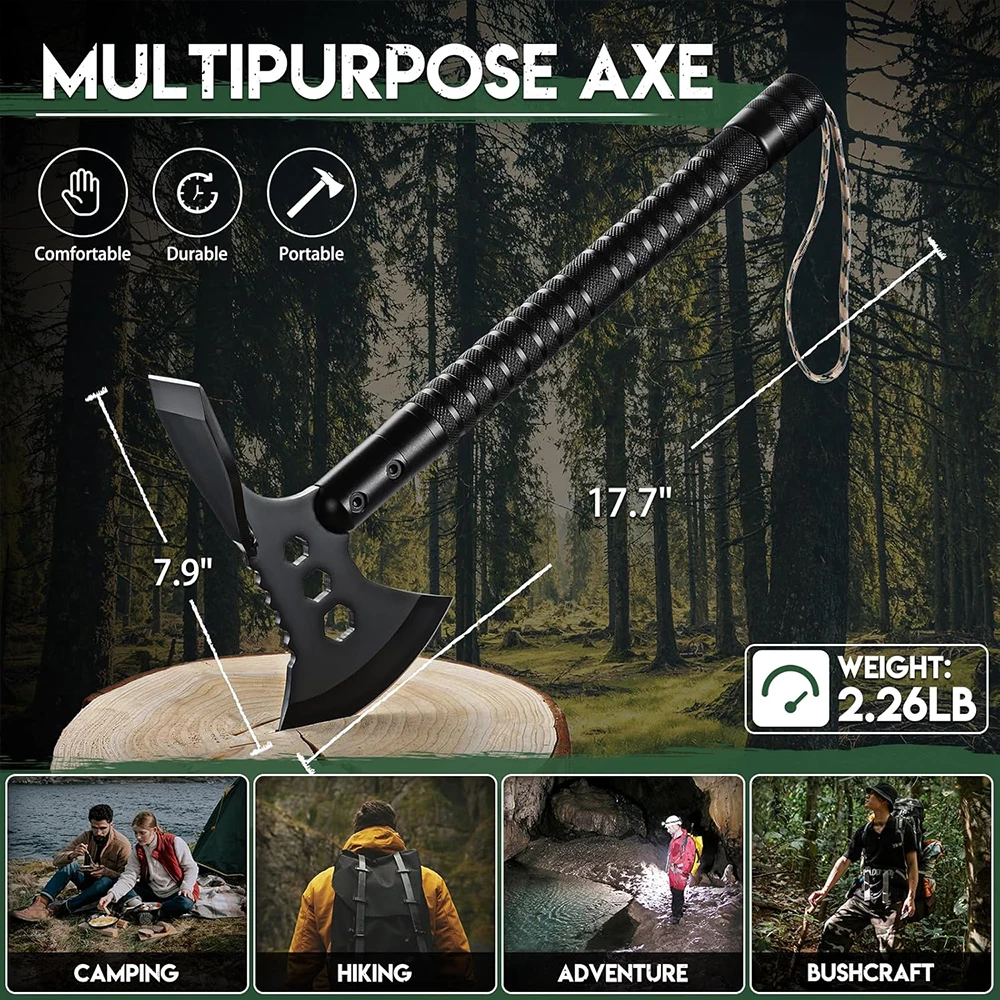 Multifunctional Survival Axe Kit,Outdoor Hammer Tactical Axe Set,Quick Draw Self Defense Survival Equipment Camp Engineer Axe