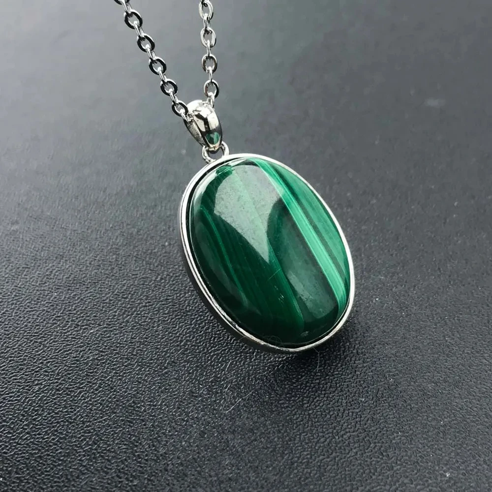 Natural Malachite Pendants Sterling 925 Silver Gemstone Oval 13*18mm for Women Birthday Party Jewelry Gift