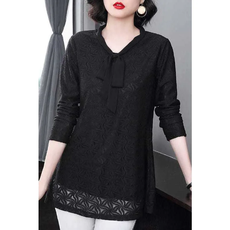 

Women's Clothin Mid-length Top Belly-covering Spring Autumn Age-reducing Long-sleeved High-end Lace