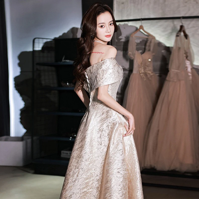 Robe de soirée dorée de luxe pour femmes, tenue élégante pour Banquet d'anniversaire français, nouvelle collection printemps 2026