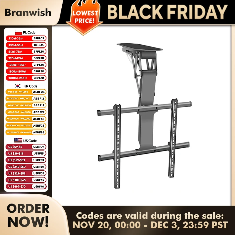 

Настенная подставка для телевизора 50-75 дюйма, 45 кг LBS, электрический подъемник для телевизора, потолочный кронштейн для монитора, поддержка 0-85 ° Регулируемый держатель экрана для дома