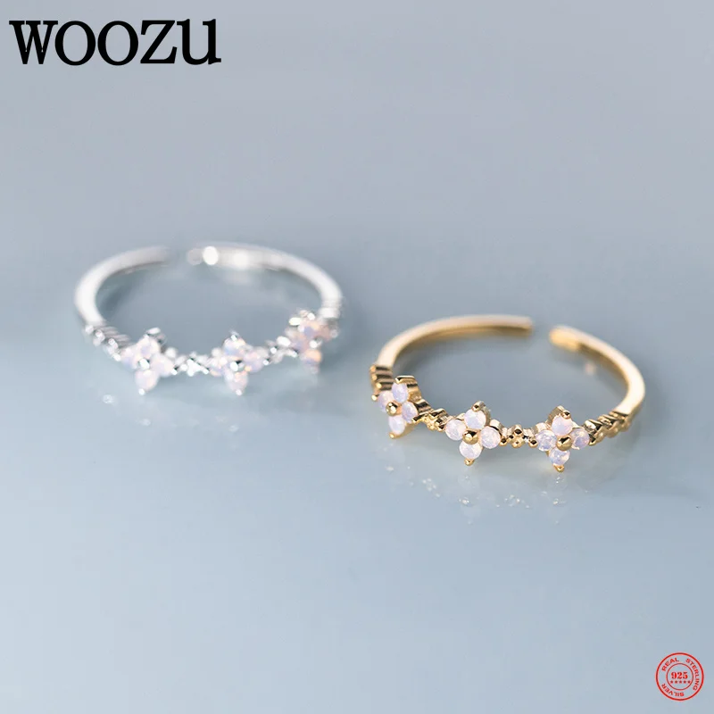 

WOOZU Real 925 Sterling Silver Korean Cute Petal Flower Finger Open Rings for Women Girl Party Lovely Unique Jewelry Accessories