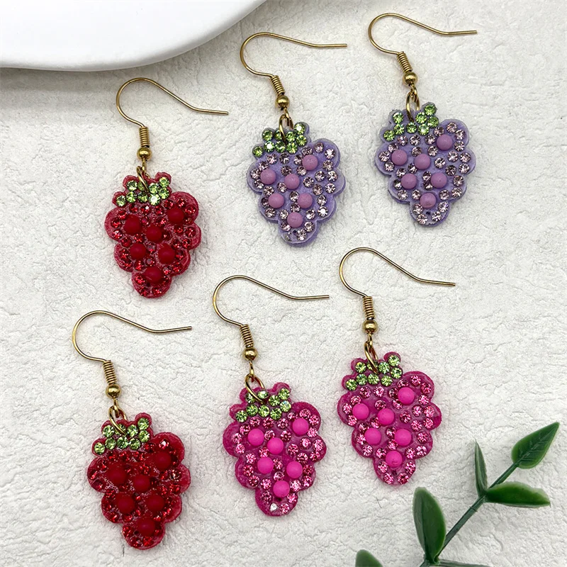 

Purple Grape Dangle Earrings For Women Men Handmade Bead Crystal Red Pink Color Cute Lovely Fruits Drop Earrings Jewelry Gifts