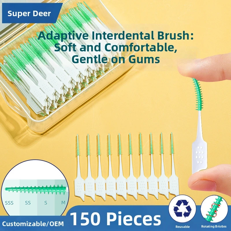 150 Pcs/Box Adaptive Interdental Brushes Super Soft Dental Floss Pick Cleaning Between Teeth Remove Plaque Oral Hygiene Tool