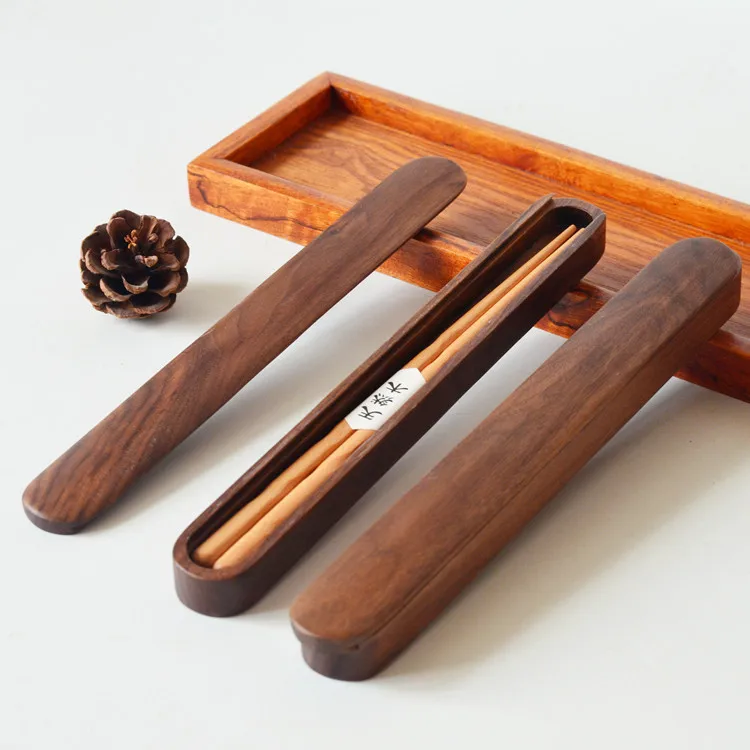 

High-grade Black Brown Walnut Solid Wood Chopsticks Sets with Box Cases Portable Outdoor Travel Elegant Minimalist Gifts