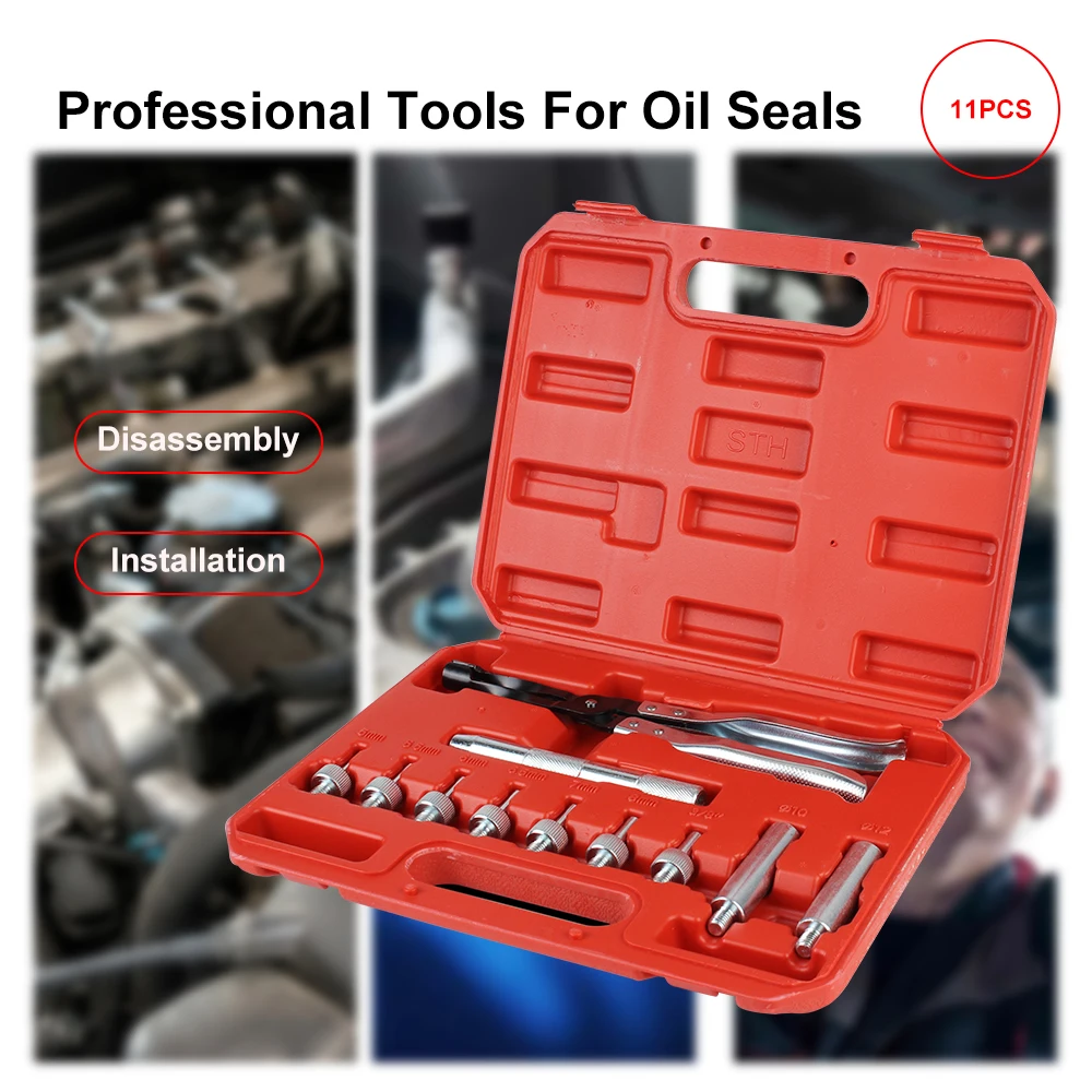 Oliekeerringen Klemtang Automotor Nokkenas Ventiel Demontage Met Oliekeerring Adapter Socket Set 11 Stuks Chroomvanadiumstaal