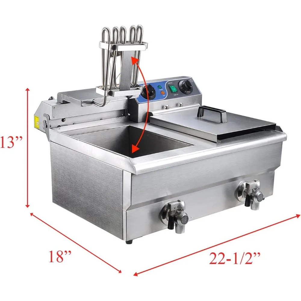 20L Commercial Electric Deep Fat Fryer with Drain and Basket, Stainless Steel Electric Deep Fryers