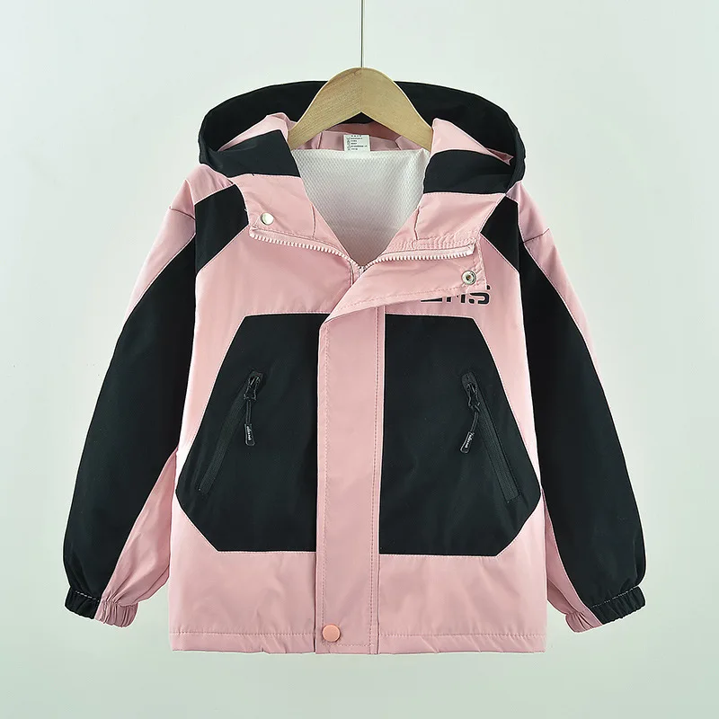 Girls' storm jacket jacket spring 2024 new style children's matching color trench coat big children girls jacket top tide