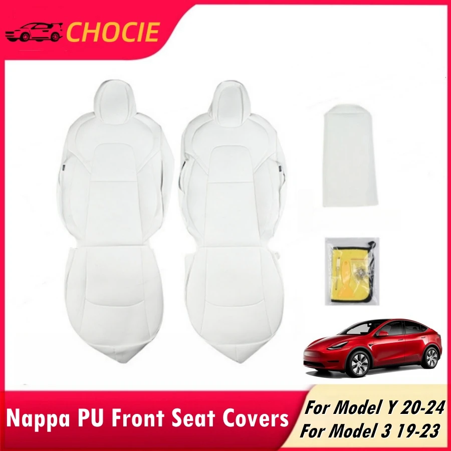 

For Tesla Model Y 2020-2024 & Model 3 2019-2023 Front Row Seat Covers Nappa PU Leather Driver & Co-pilot Armrest & Seat Cover