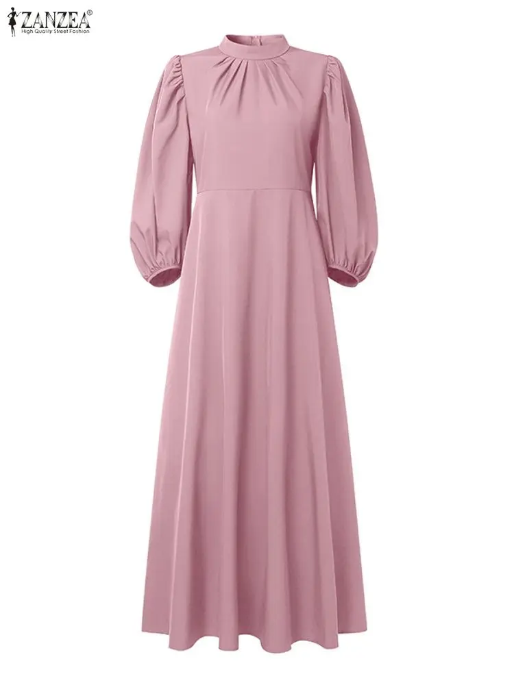 

ZANZEA 2022, элегантное плиссированное вечернее платье с высокой талией, модное женское мусульманское платье с длинным рукавом-фонариком, Абая, Дубай, халат, турецкий кафтан